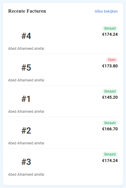 Facturatiesysteem functie: Recente Facturen Direct Beschikbaar